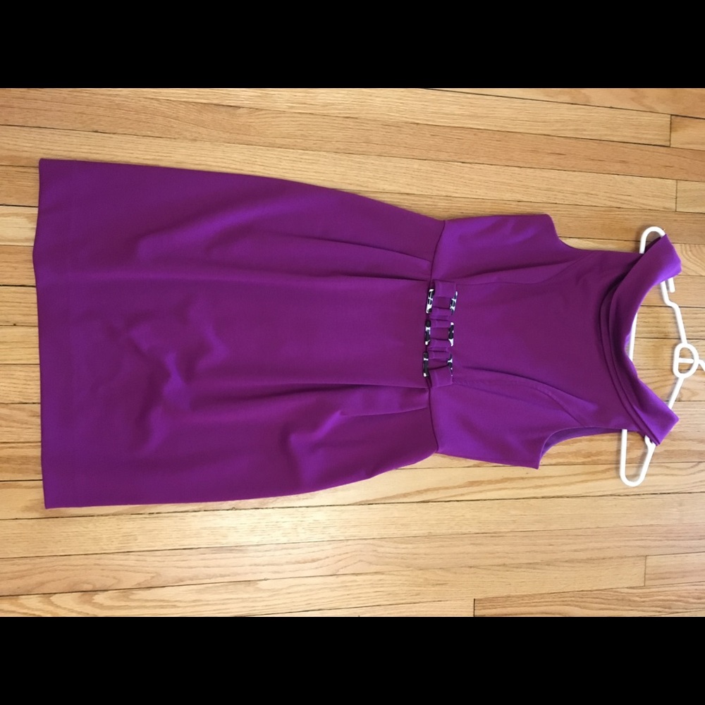 Purple cowl neck work dress